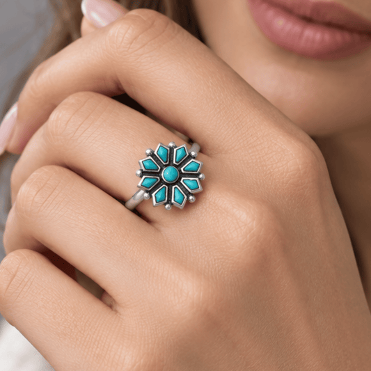 Reconstituted Turquoise Flower Ring
