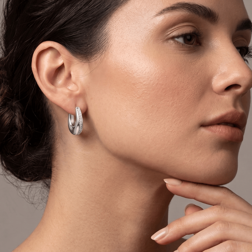 Hollow CZ Oblong Hoop Earrings