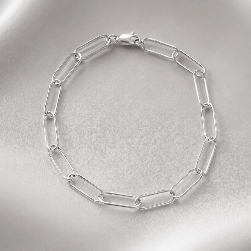 8" Rhodium Plated Paperclip Bracelet