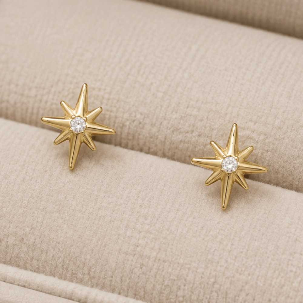 14 Karat Gold Plated CZ Star Stud Earrings