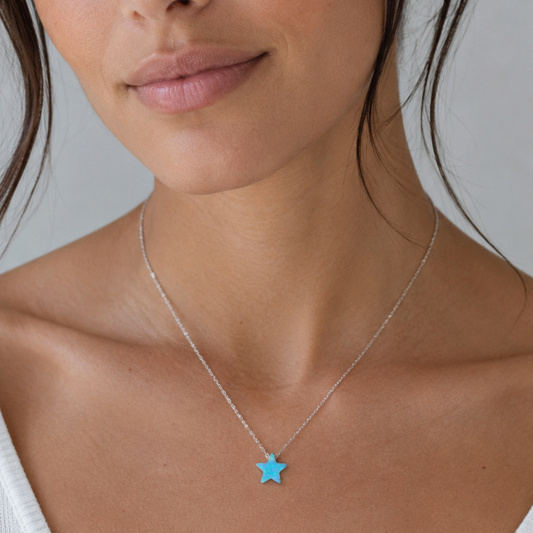 16" + 2" Rhodium Plated Synthetic Opal Star Necklace