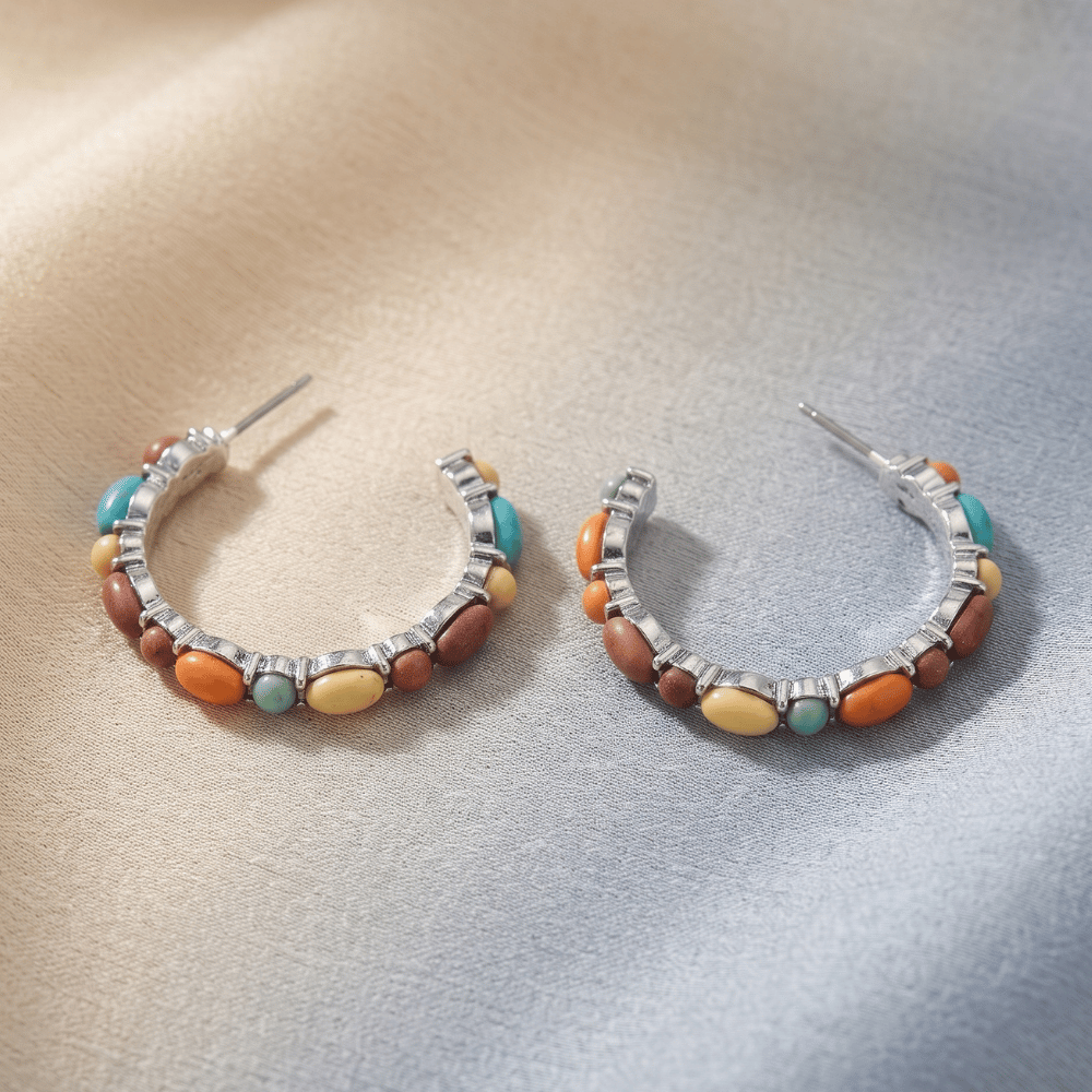 Dyed Stone 3/4 Hoop Fashion Earrings