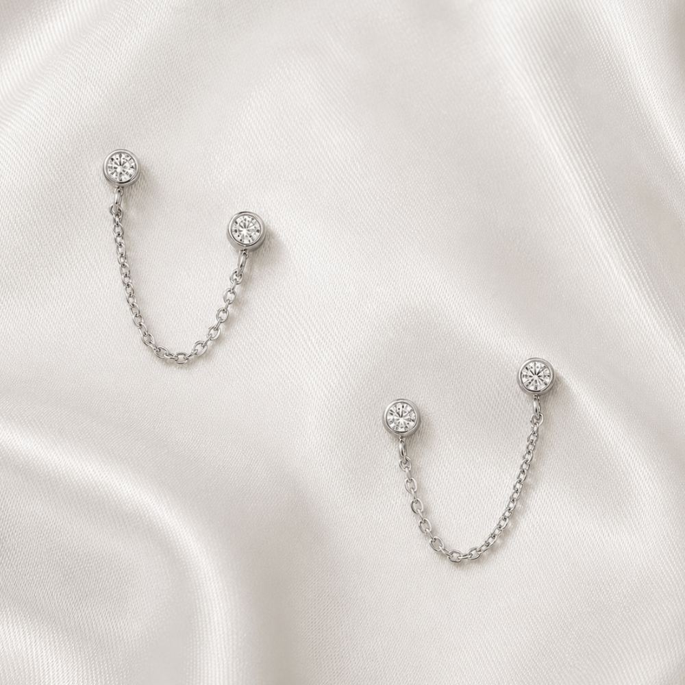 Round CZ Double Post Earrings