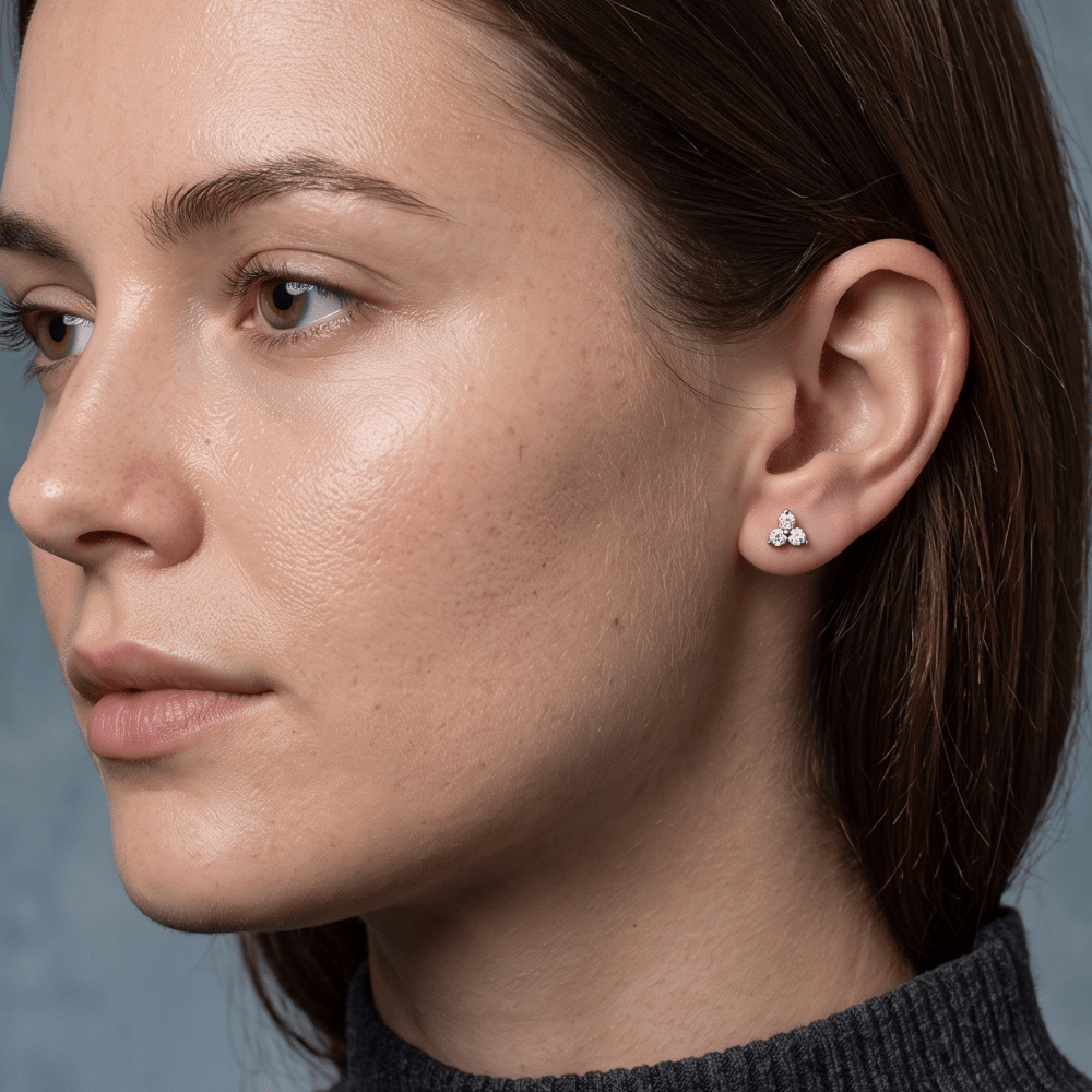 Tri Shape CZ Stud Earrings