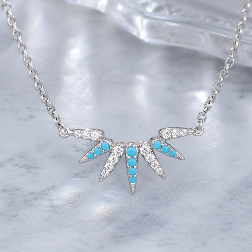 16" + 2" Rhodium Plated Synthetic Turquoise and CZ Spike Necklace