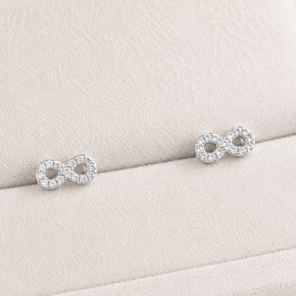 Rhodium Plated CZ Infinity Earrings