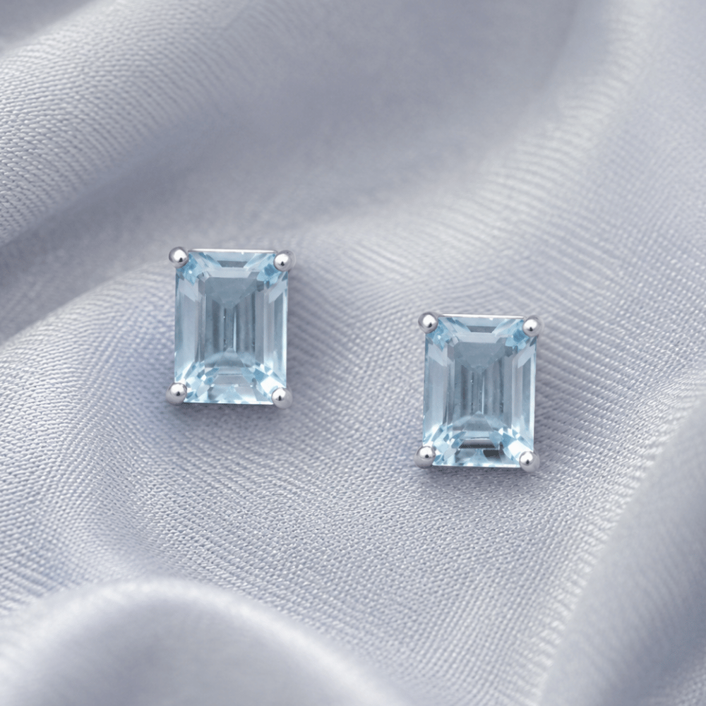 Rhodium Plated Sky Blue Topaz Earrings