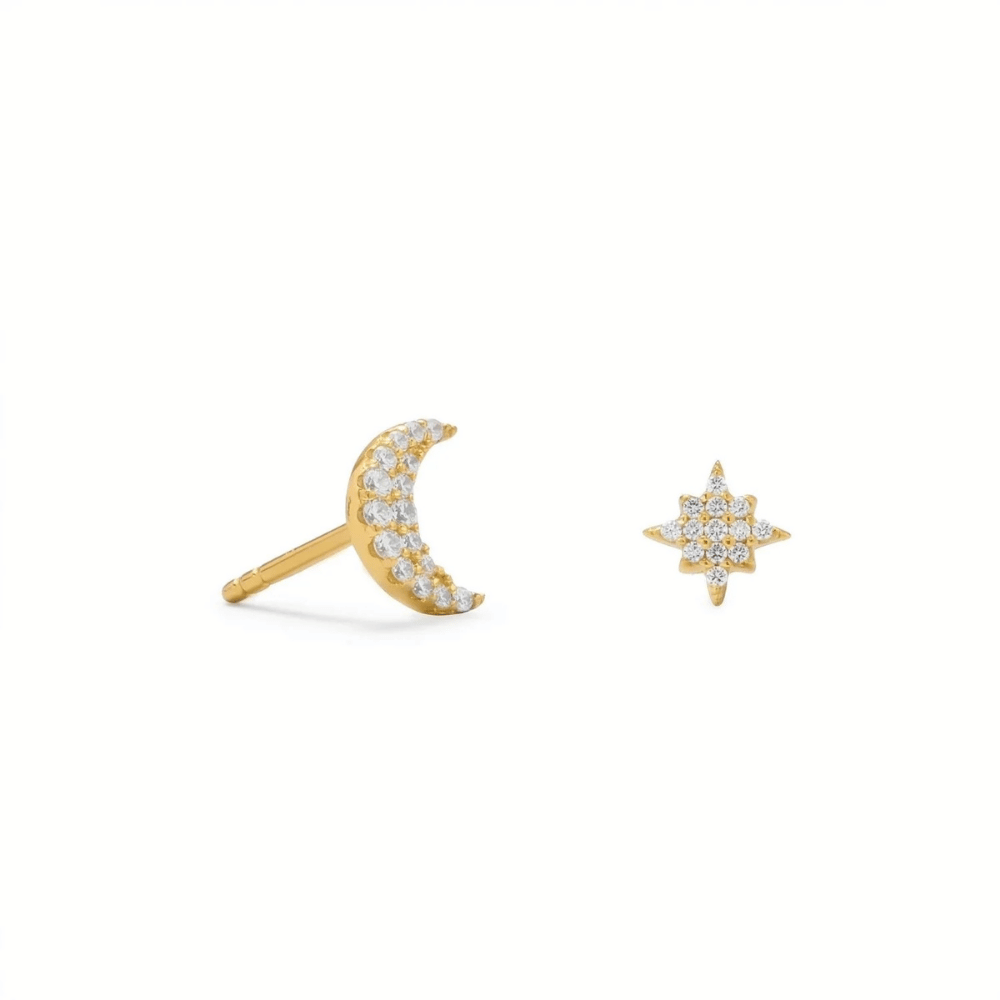 CZ Moon and Star Stud Earrings