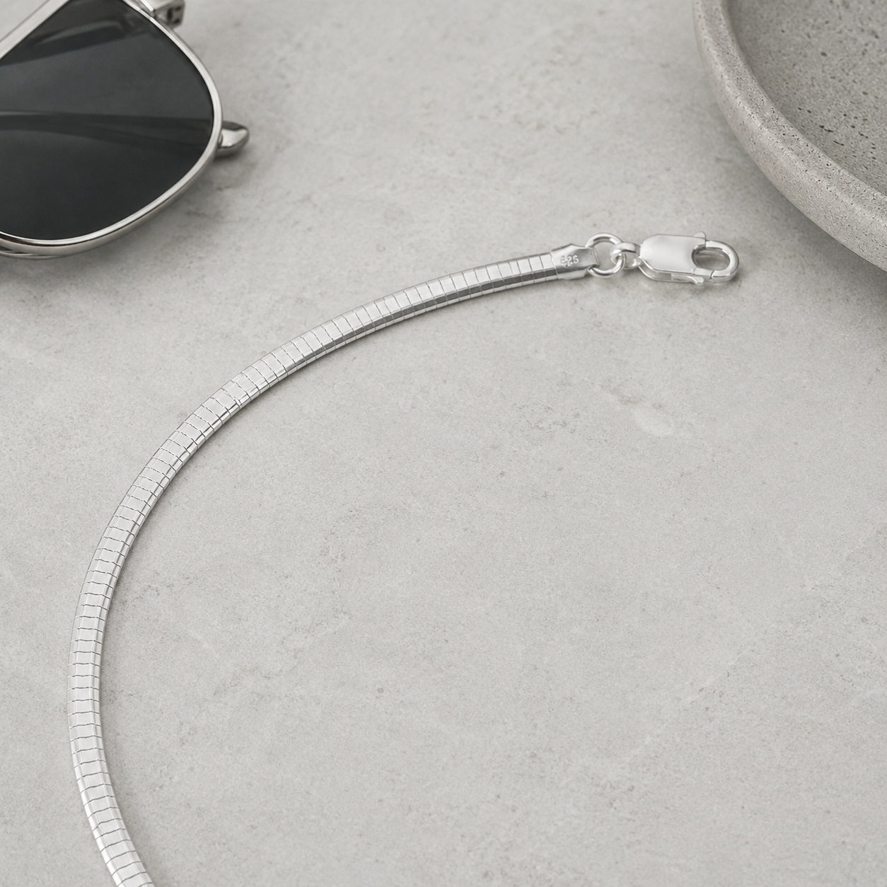 925 Sterling Silver Domed Omega Necklace - 4mm