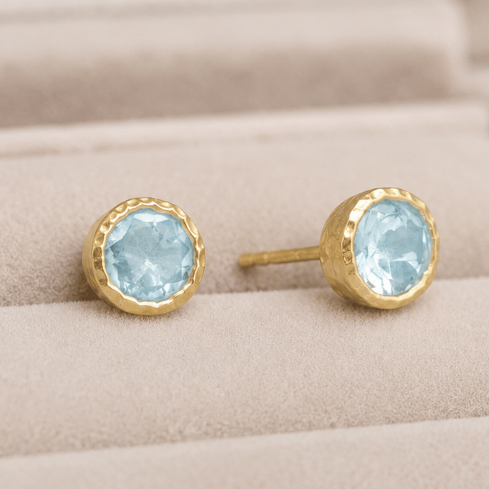 14 Karat Gold Plated Silver Blue Topaz Stud Earrings
