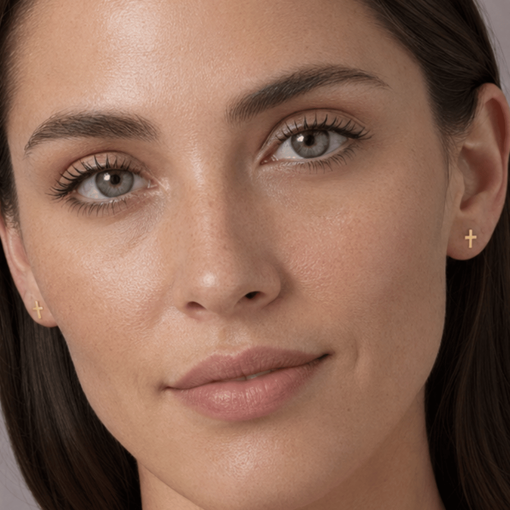 14 Karat Gold Plated Cross Stud Earrings