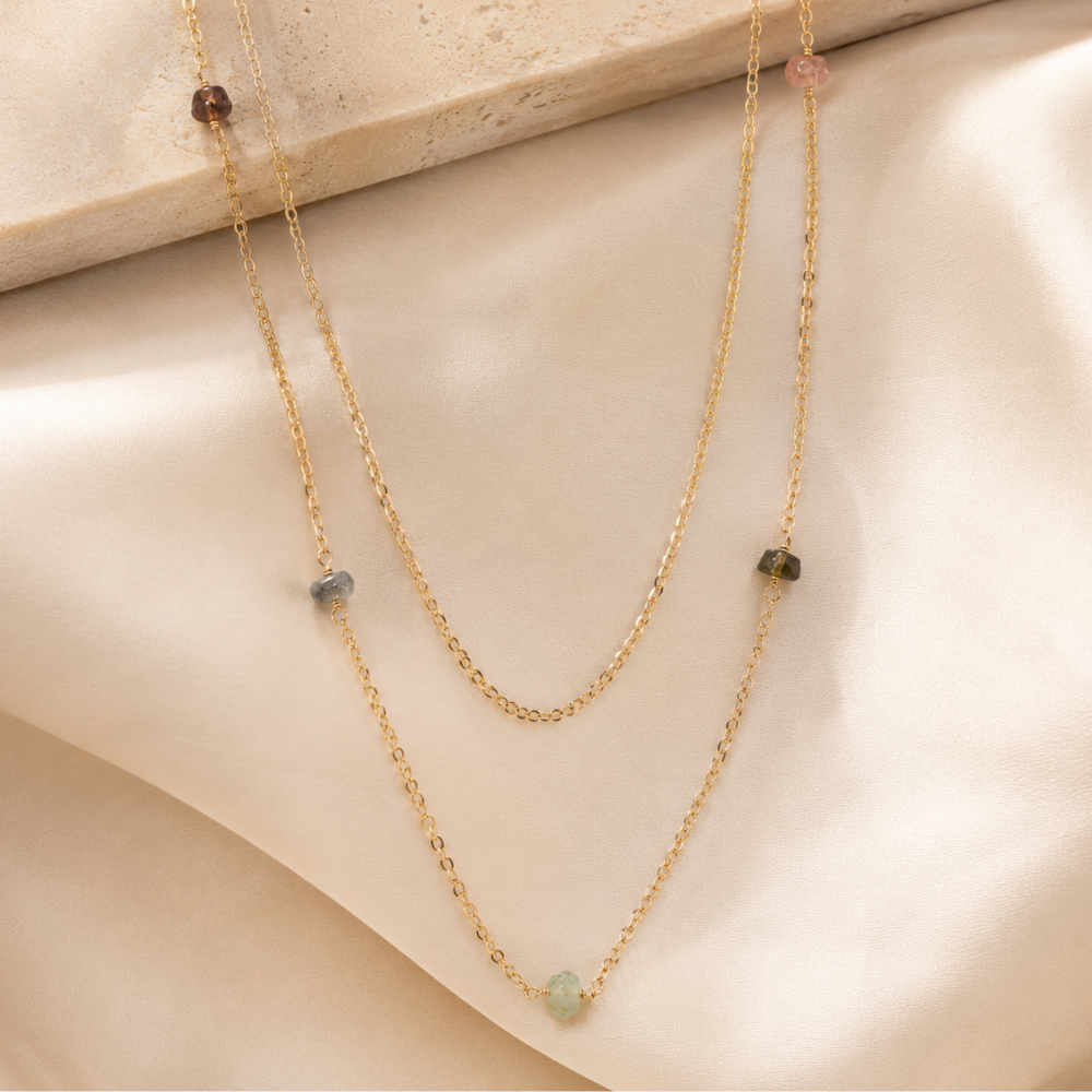 Two Strand 14 Karat Gold Plated Tourmaline Necklace