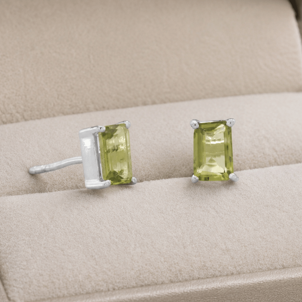 Emerald Cut Peridot Post Earrings
