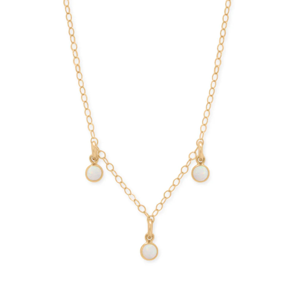 15" + 2.25" 14/20 Gold Filled White Opal Charm Necklace