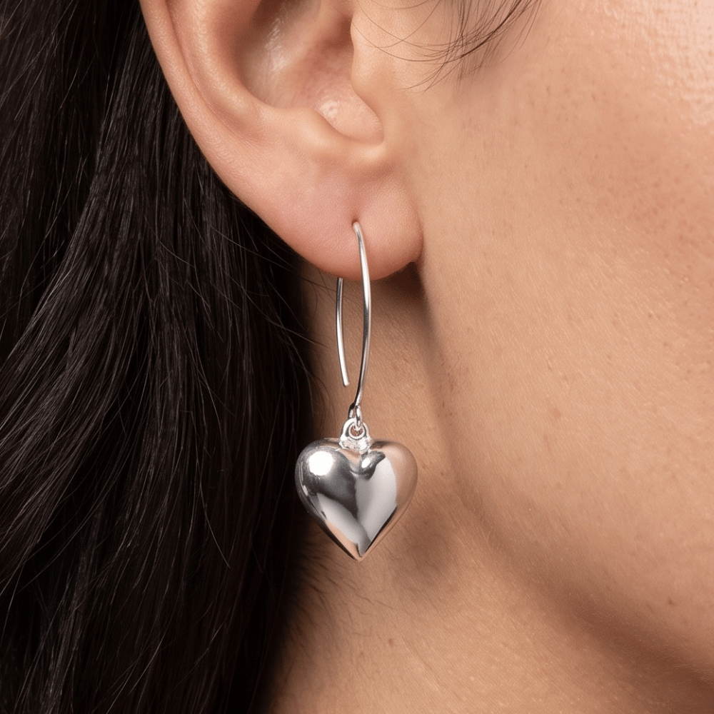 Puffy Polished Heart Wire Earrings
