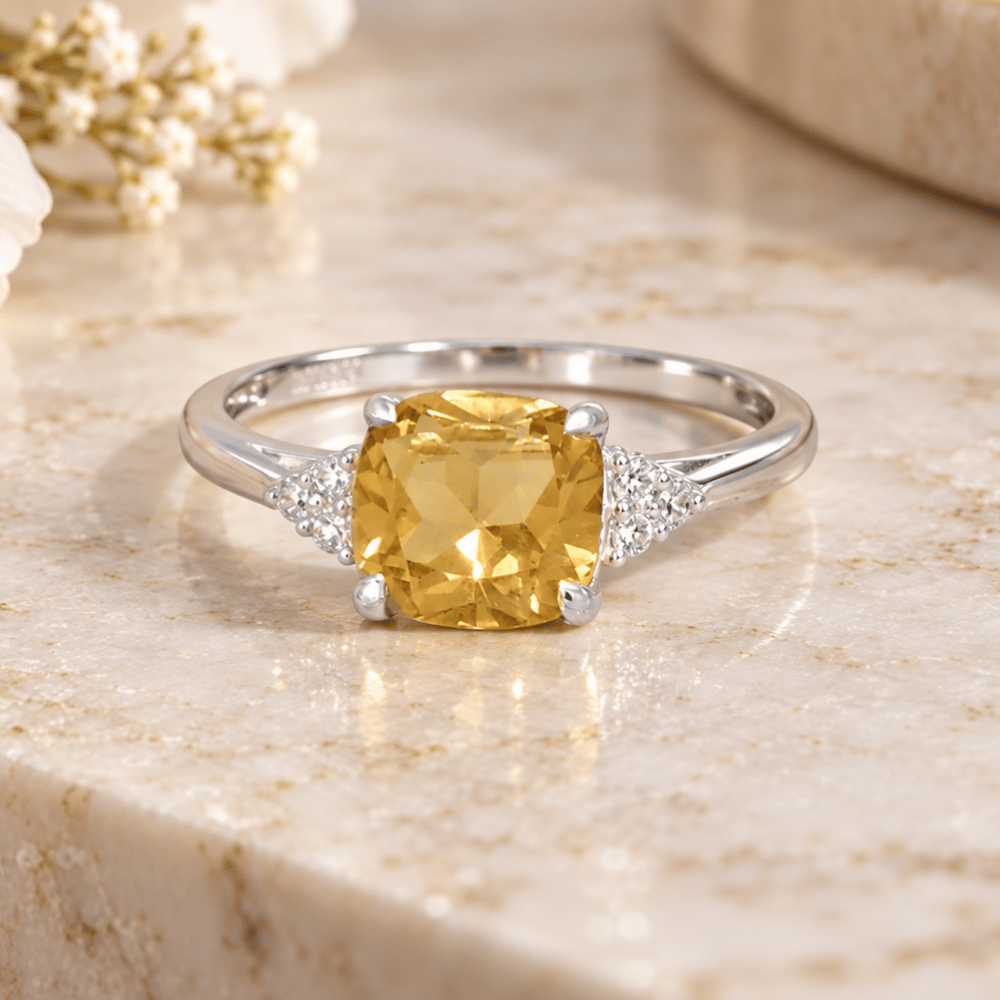 Sterling Silver Citrine and CZ Band - view 2