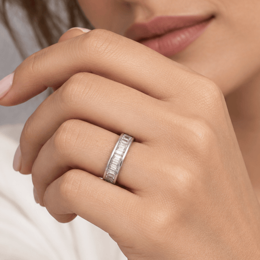 Rhodium Plated 4mm Baguette CZ Eternity Band