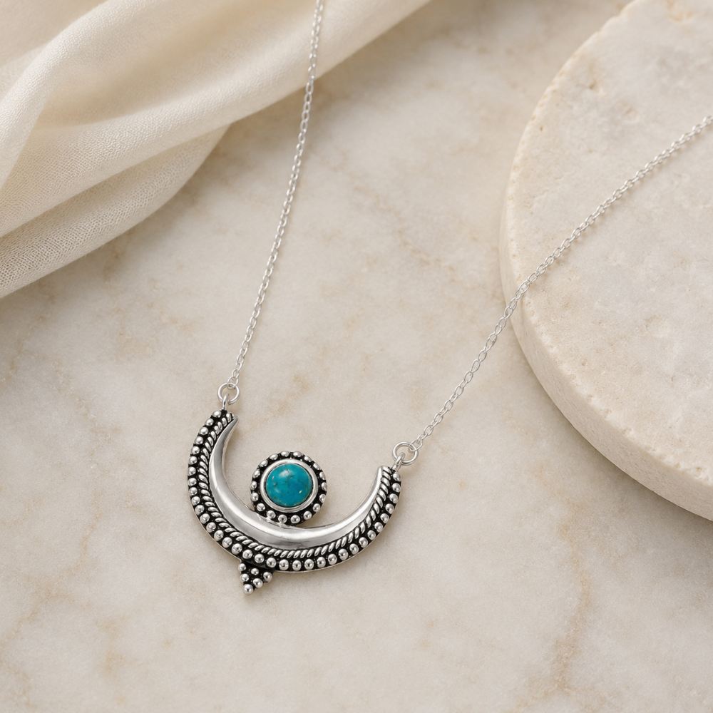 18" Oxidized Turquoise Crescent Necklace