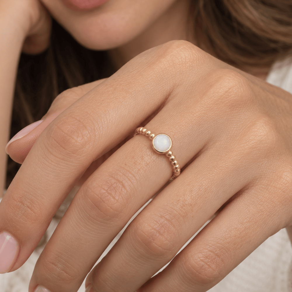 Round Synthetic Opal Ring - White Opal - Gold