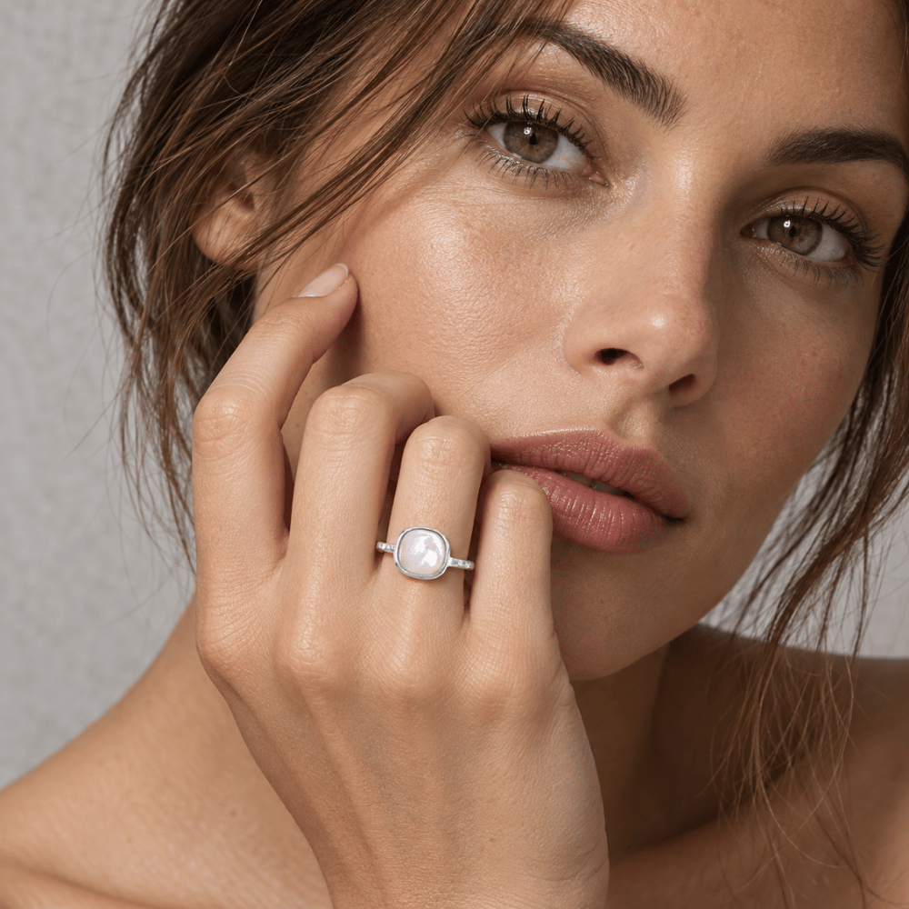 Textured 7.5mm Square Stone Ring