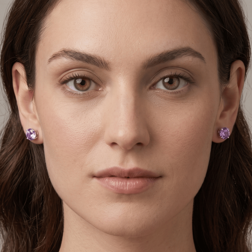 Rhodium Plated Birthstone Stud Earrings