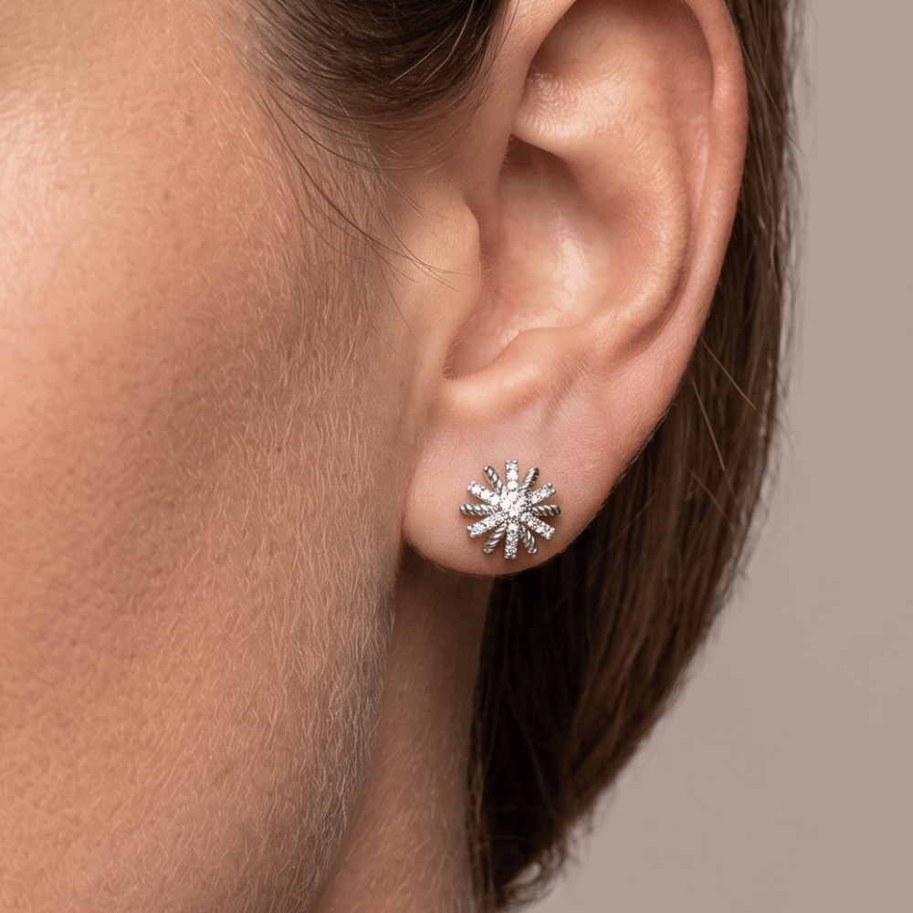 Domed CZ Starburst Earrings