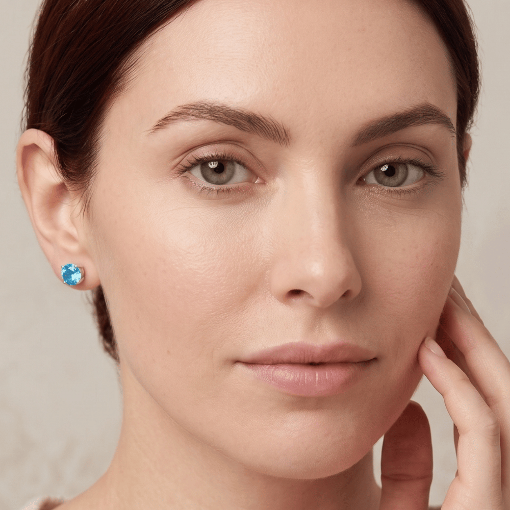 Rhodium Plated Birthstone Stud Earrings