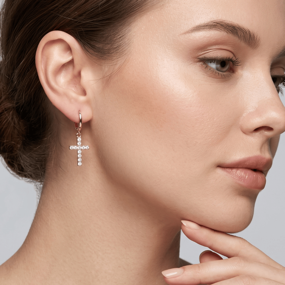 CZ Cross Hoop Earrings