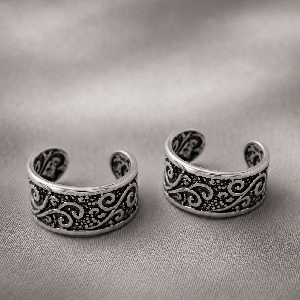 Oxidized Floral Design Ear Cuffs