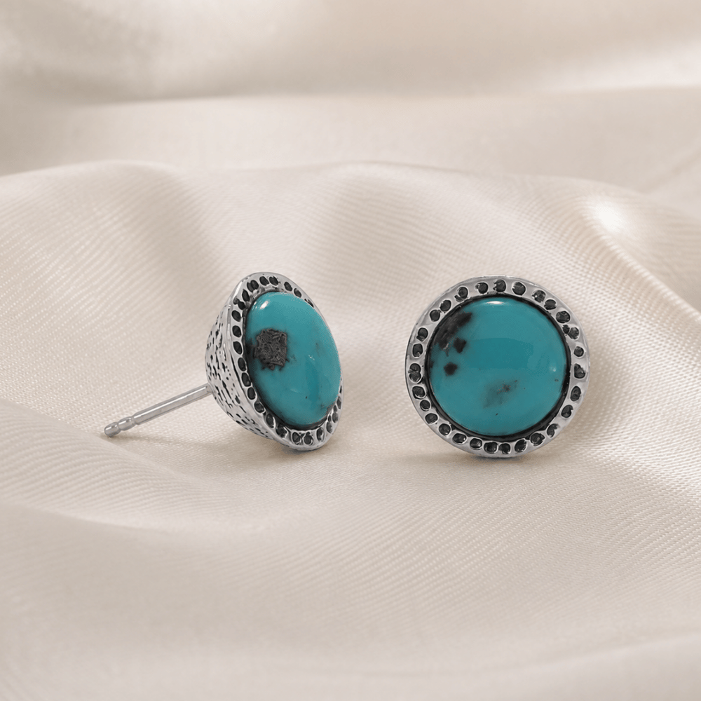 Oxidized Stabilized Turquoise Stud Earrings