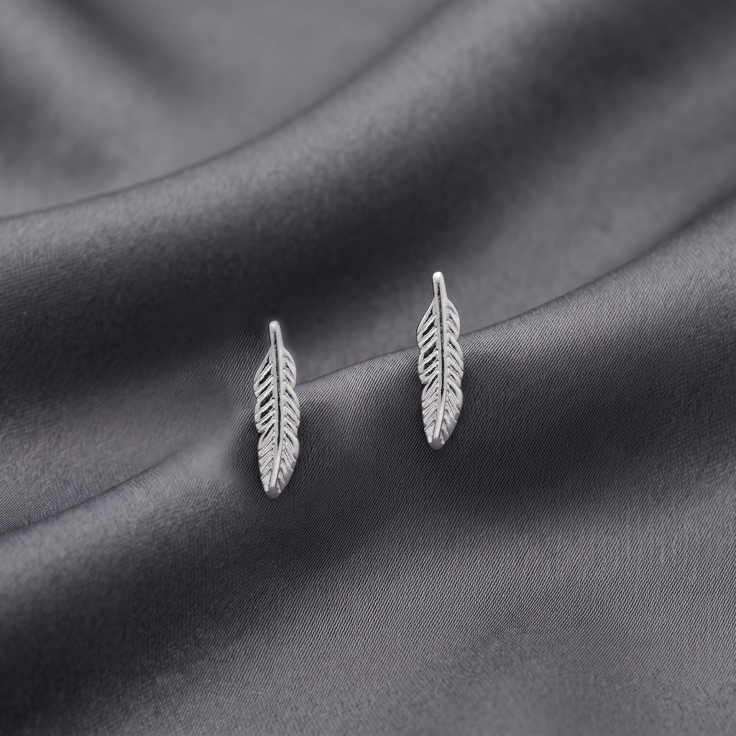 Rhodium Plated Feather Stud Earrings