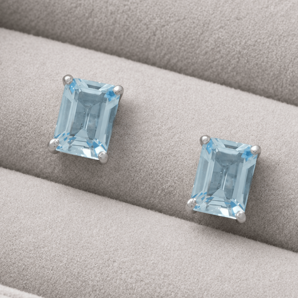 Rhodium Plated Sky Blue Topaz Earrings