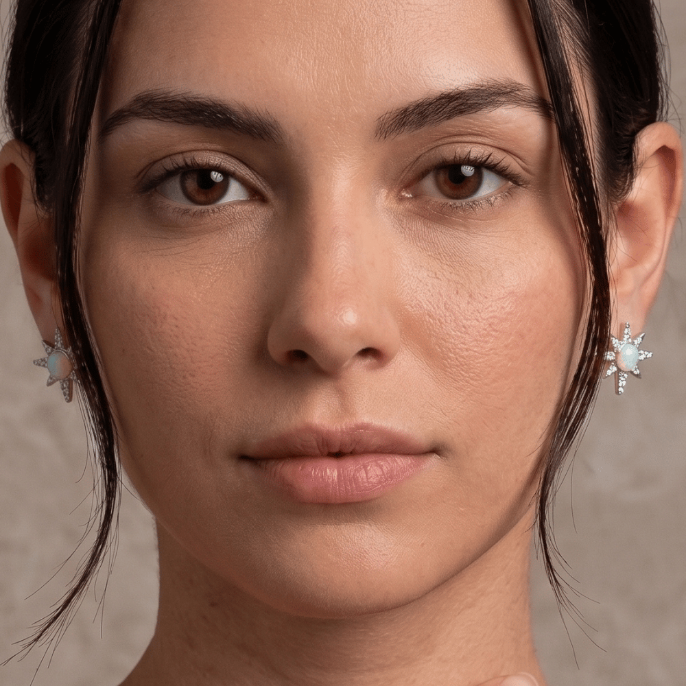 Synthetic Opal and CZ Northern Star Stud Earrings