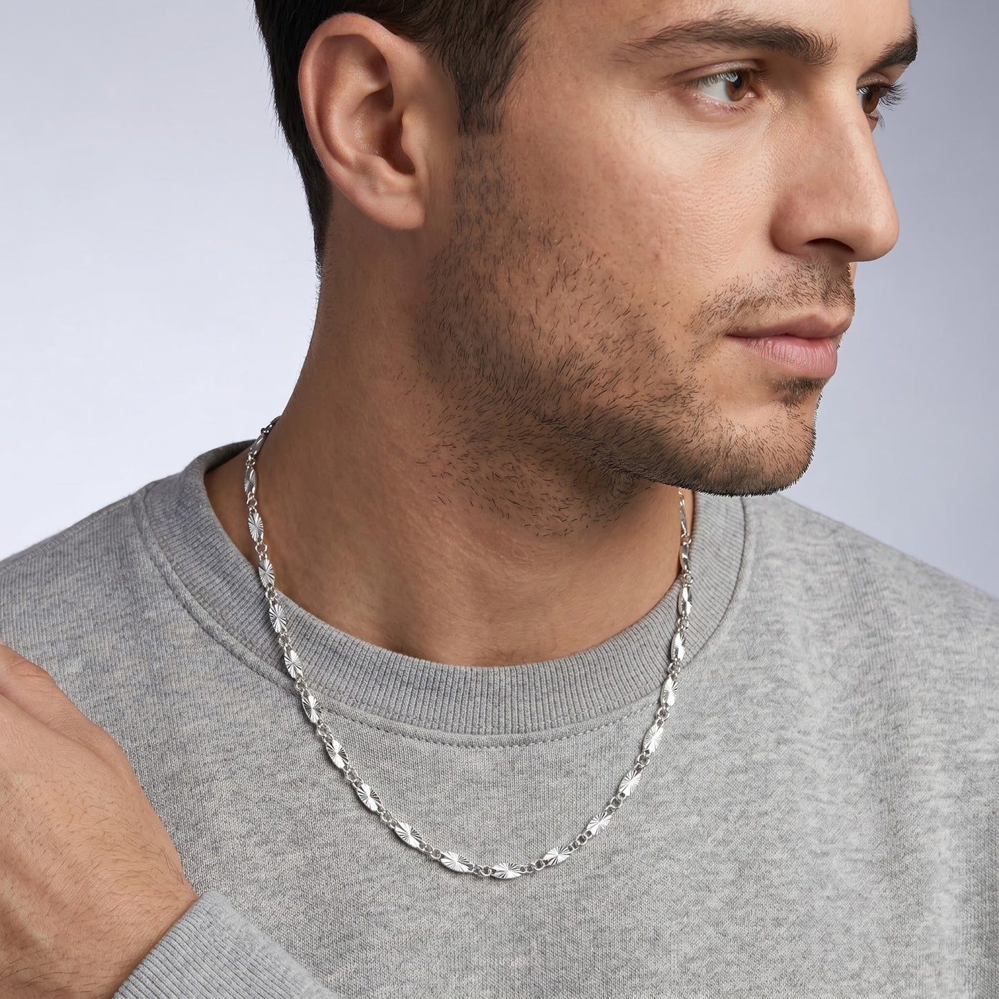 925 Sterling Silver Rhodium Plated Starburst Chain Necklace - 2.5mm