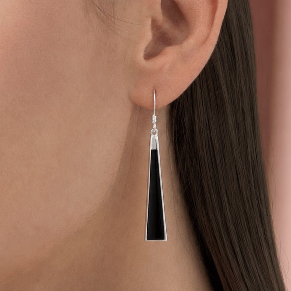 Black Onyx Triangle Earrings
