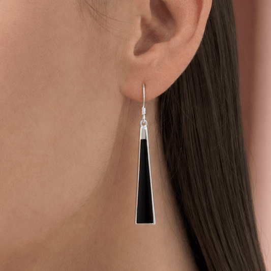 Black Onyx Triangle Earrings