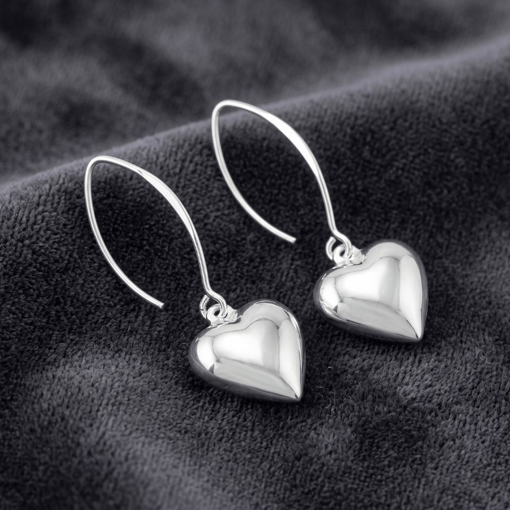 Puffy Polished Heart Wire Earrings
