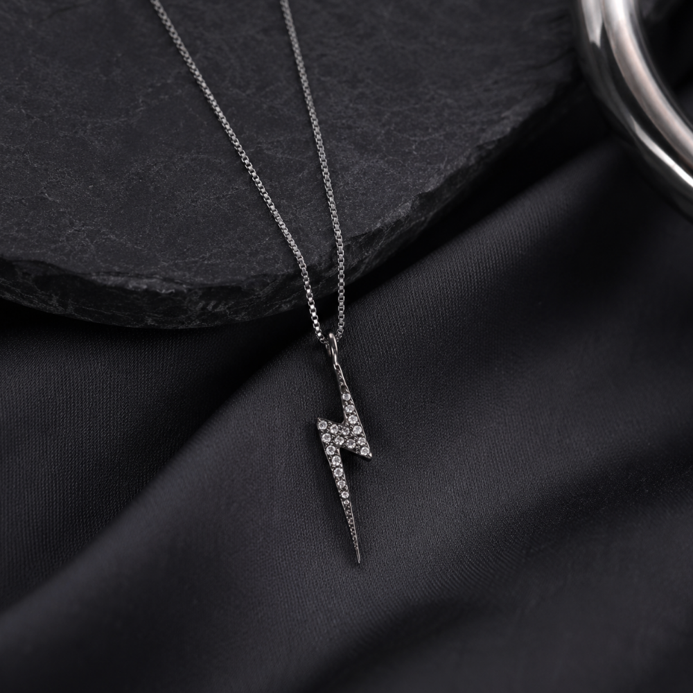 16" Small Black Rhodium Plated Diamond Studded Spike Necklace