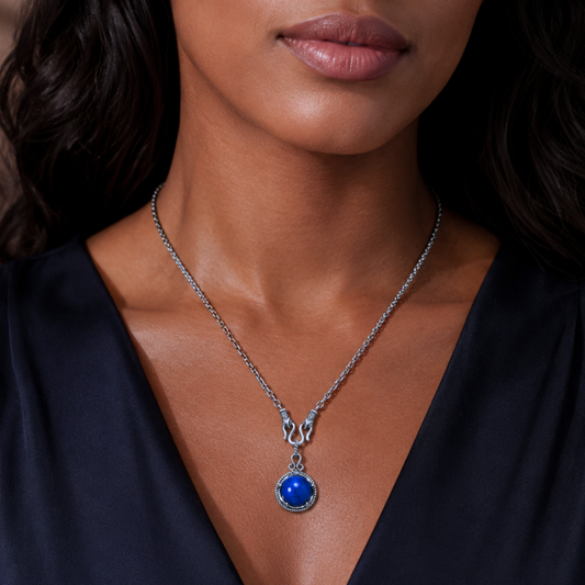 18" + 2" Oxidized Reversible Lapis and Rainbow Moonstone Necklace