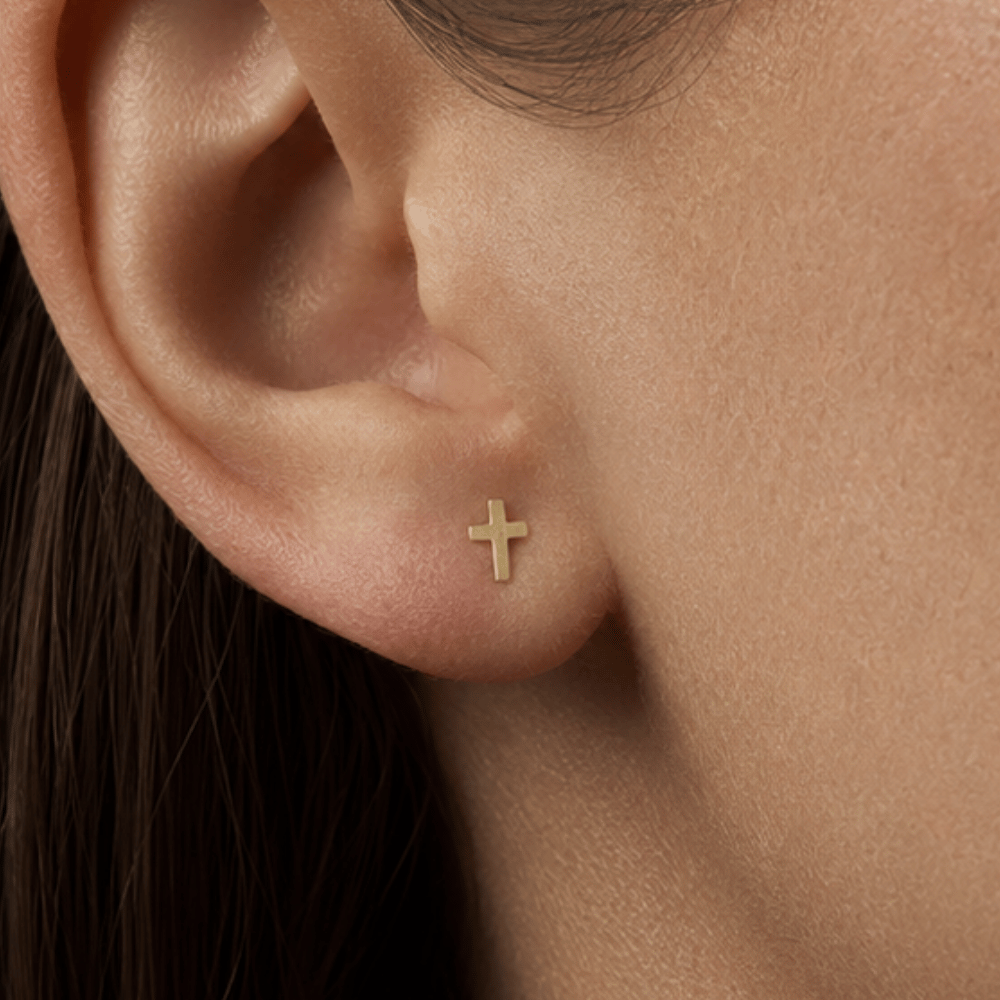 14 Karat Gold Plated Cross Stud Earrings