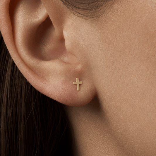 14 Karat Gold Plated Cross Stud Earrings