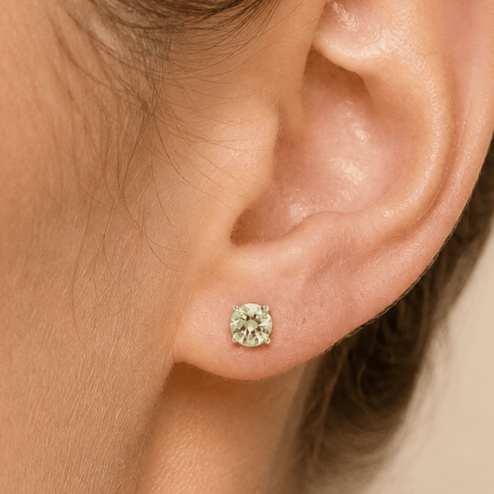Rhodium Plated Birthstone Stud Earrings