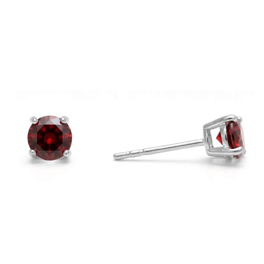 Rhodium Plated Birthstone Stud Earrings