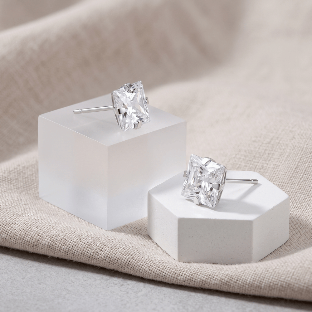 CZ Square Stud Earrings