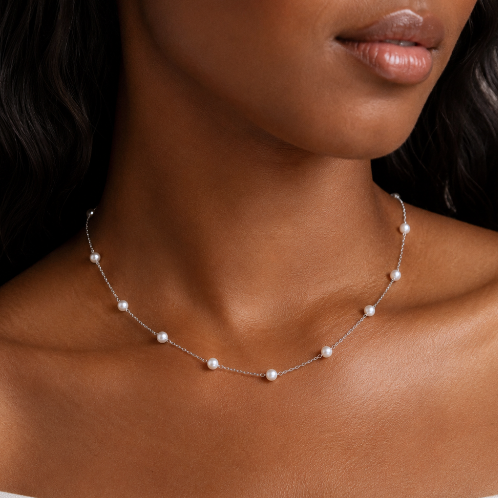 16" Sterling Silver 9 Cultured Freshwater Pearl Necklace