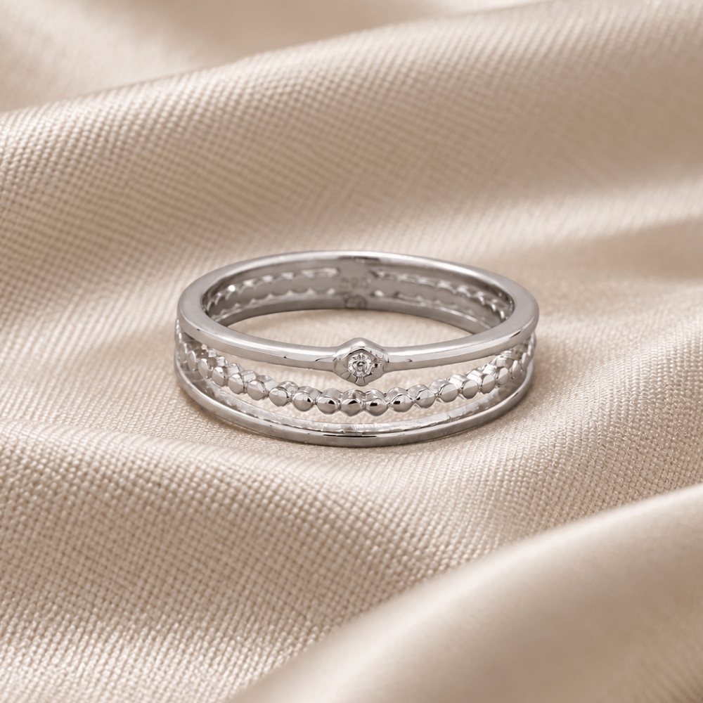 Rhodium Plated CZ Three Band Ring