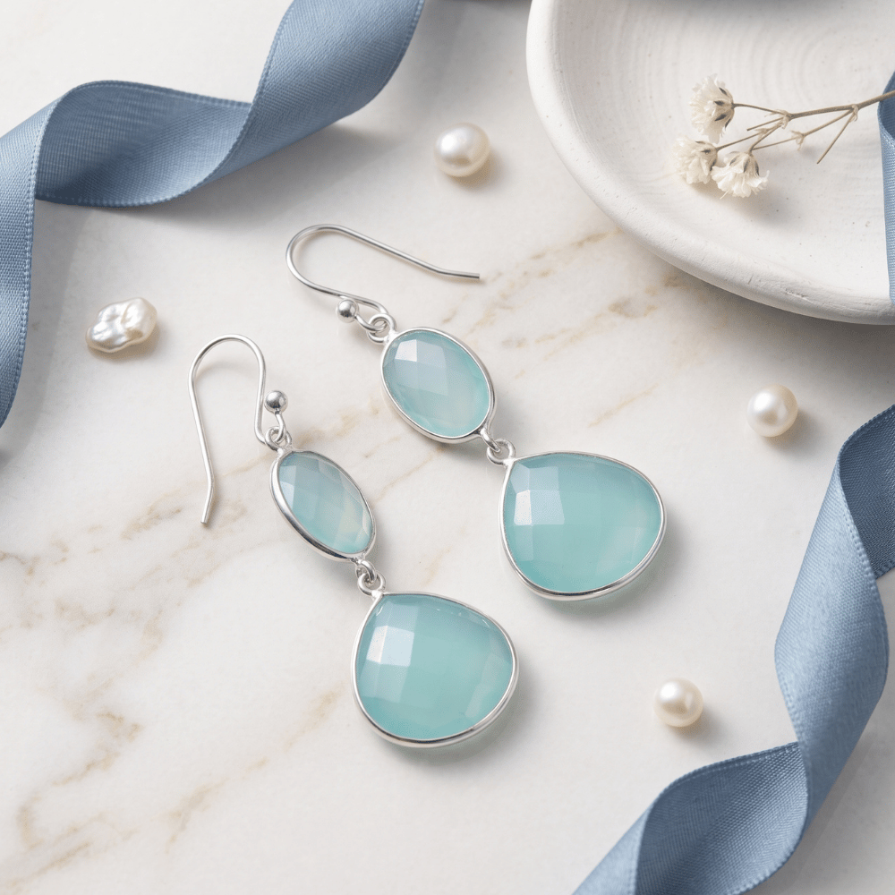 Sea Green Chalcedony Drop Earrings