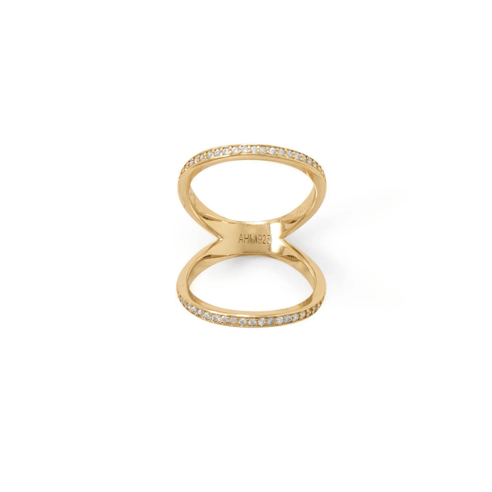 CZ Double Band Knuckle Ring - Gold - view 4