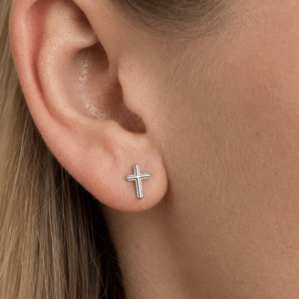 Polished Milgrain Cross Stud Earrings