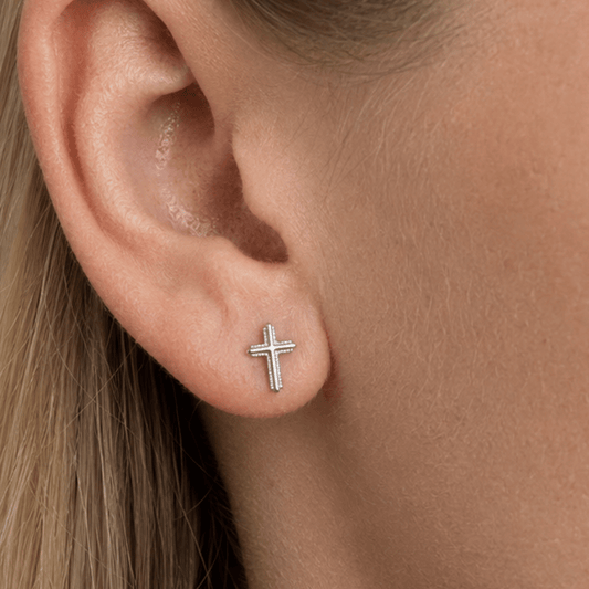 Polished Milgrain Cross Stud Earrings